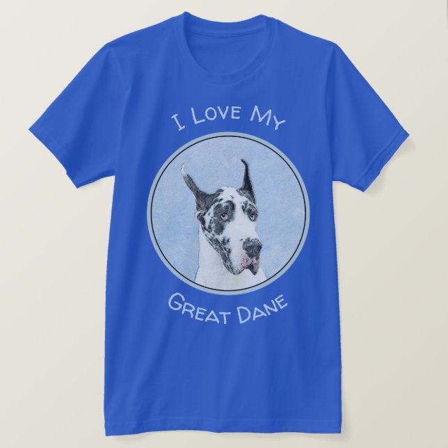Great Dane (Harlequin) Malerei - Original Dog Art T-Shirt (Design vorne)