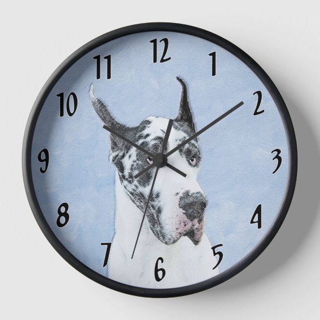 Great Dane (Harlequin) Malerei - Original Dog Art Uhr (Vorderseite)
