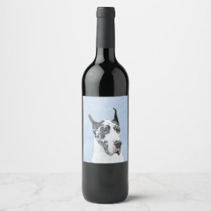 Great Dane (Harlequin) Malerei - Original Dog Art Weinetikett