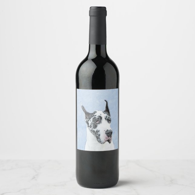 Great Dane (Harlequin) Malerei - Original Dog Art Weinetikett (Vorderseite)