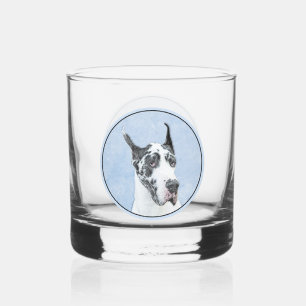 Great Dane (Harlequin) Malerei - Original Dog Art Whiskyglas