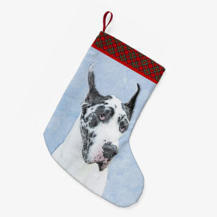Great Dane (Harlequin) Malerei - Original Hundekun Kleiner Weihnachtsstrumpf