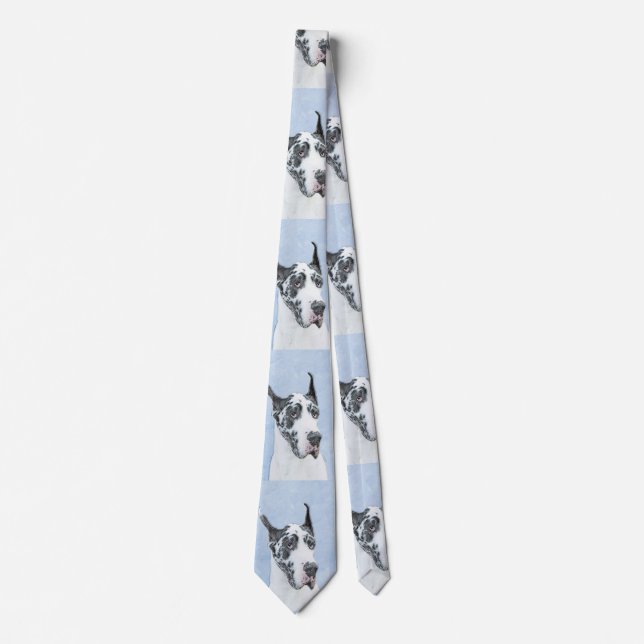 Great Dane (Harlequin) Malerei - Original Hundekun Krawatte (Vorderseite)