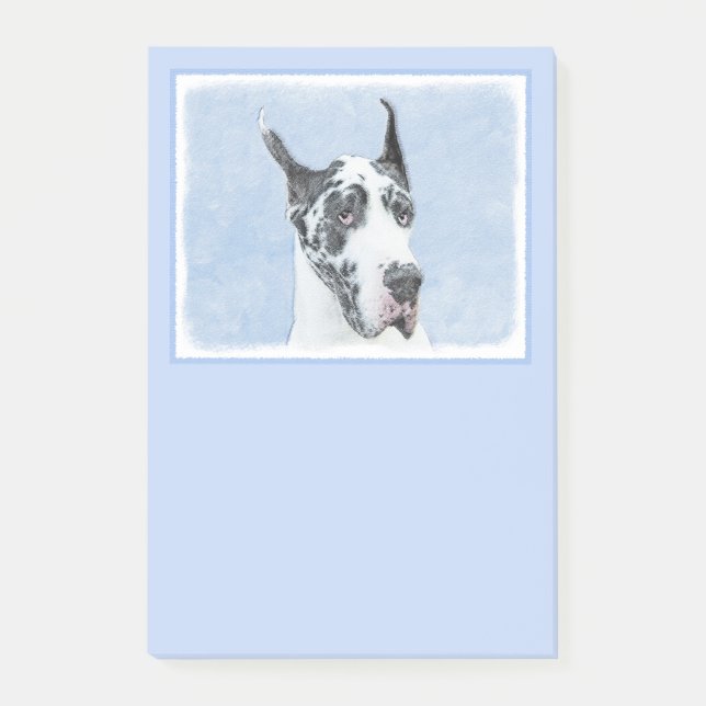 Great Dane (Harlequin) Malerei - Original Hundekun Post-it Klebezettel (Vorderseite)