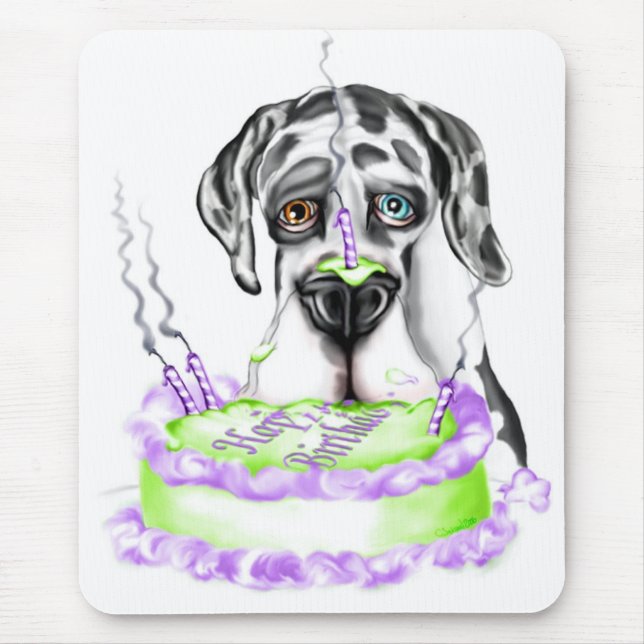 Great Dane Harlequin UC Geburtstagskuchen Mousepad (Vorne)