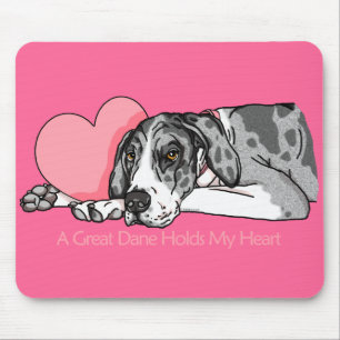 Great Dane Holds Heart MerleB UC Mousepad