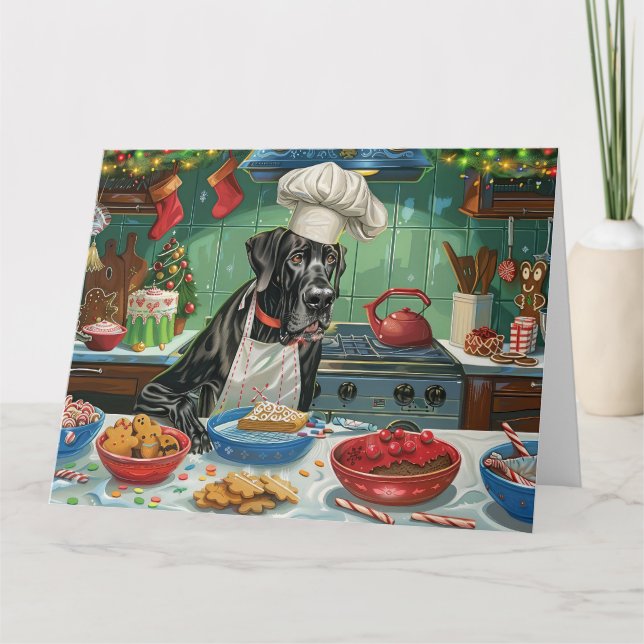 Great Dane Holiday Baking: Feierliche Weihnachten Karte (Vorderseite)