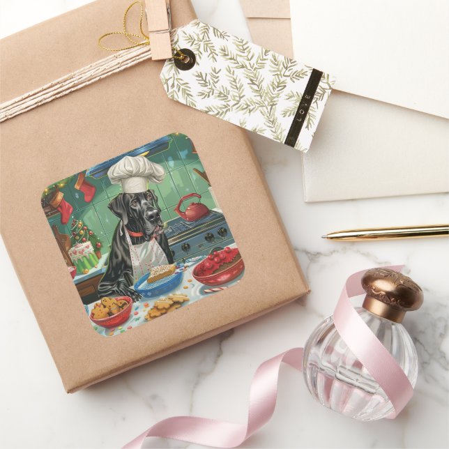Great Dane Holiday Baking: Feierliche Weihnachten Quadratischer Aufkleber (Schenken)