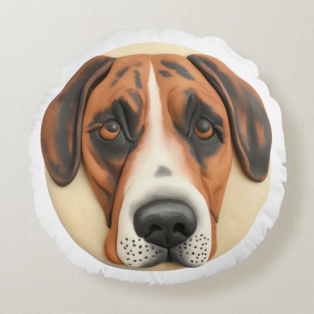 Great Dane Hund 3D Inspiriert Rundes Kissen (Vorderseite)