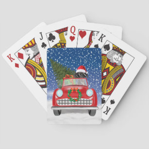 Great Dane Hund fährt Auto im Schnee Weihnachten Spielkarten