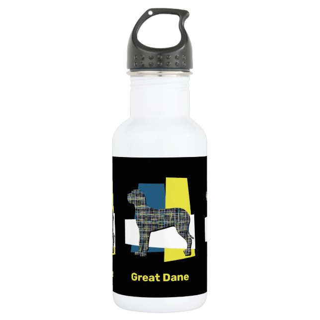 Great Dane Hund Gelb & Blau Grid Edelstahlflasche (Vorderseite)