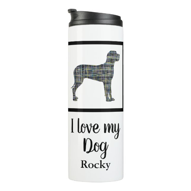 Great Dane Hund Gelb & Blau Silhouette Thermosbecher (Nach rechts gedreht)