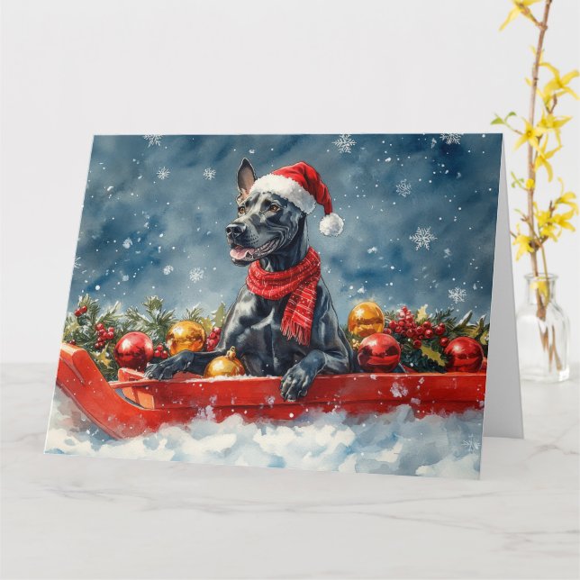 Great Dane Hund in Sledge Let it Snow Weihnachten Karte (Gelbe Blume)