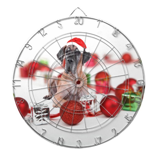Great Dane Hund mit Weihnachtsgeschenke Dartscheibe (vorne)