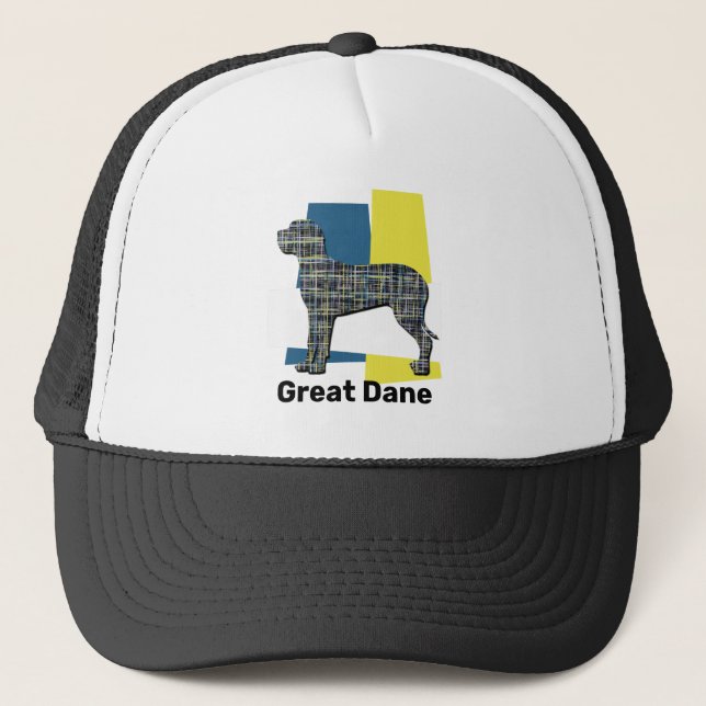 Great Dane Hund Silhouette Tricolor Grid Truckerkappe (Vorderseite)