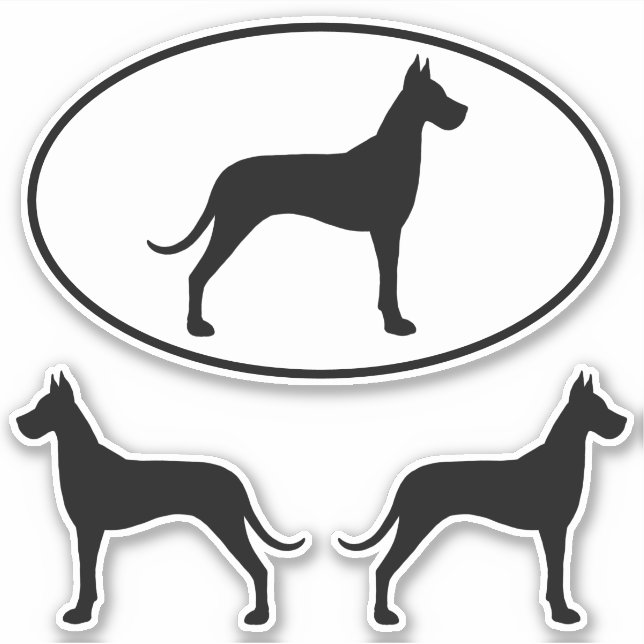 Great Dane Hund Silhouetten Vinyl Sticker Set (Vorderseite)