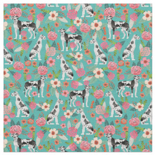 Great Dane Hund Vintagen Blumen Türkis Stoff