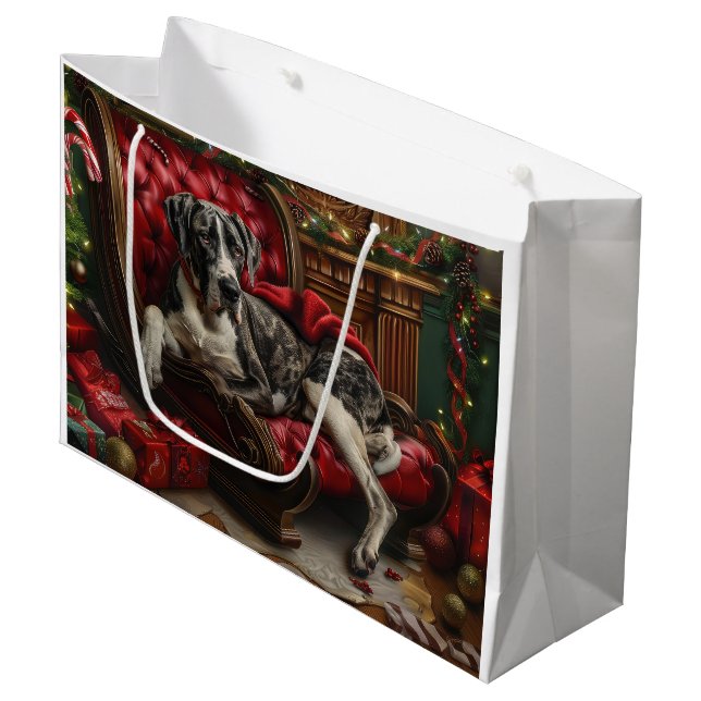Great Dane Hund Weihnachten Große Geschenktüte (Vorderseite Schrägansicht)