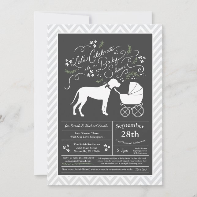 Great Dane Hunde Baby Duwer Gender Neutral Einladung (Vorderseite)