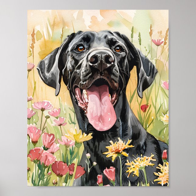 Great Dane Hunde Wand Art Poster Aquarellschrift (Vorne)