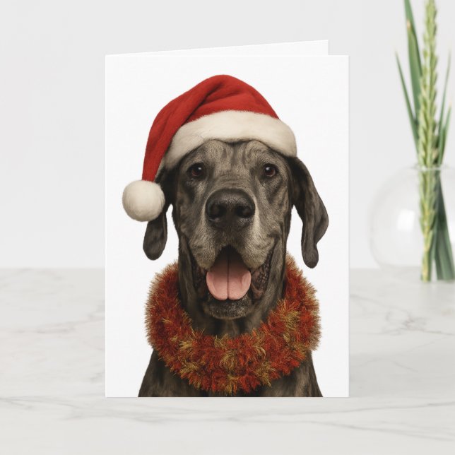 Great Dane in a Santa hat Christmas card Karte (Vorderseite)