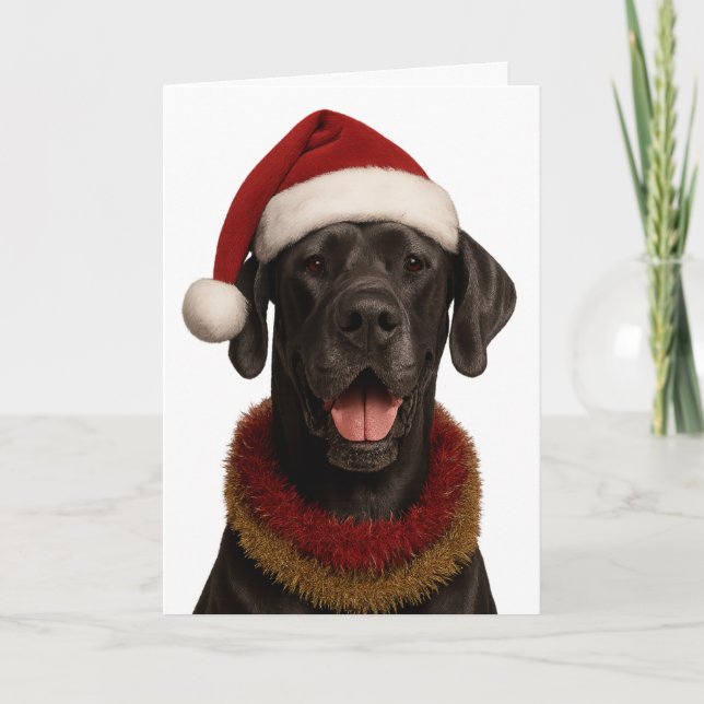 Great Dane in a Santa hat Christmas card Karte (Vorderseite)