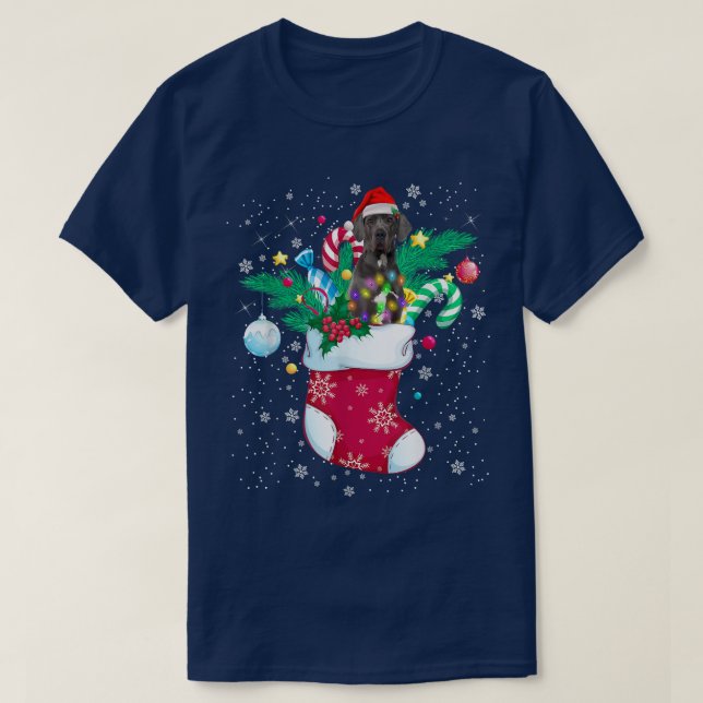Great Dane in Sock Funny Christmas Lights Pajama S T-Shirt (Design vorne)