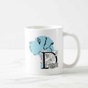 Great Dane Kopfporträt und deutscher Rassename Kaffeetasse