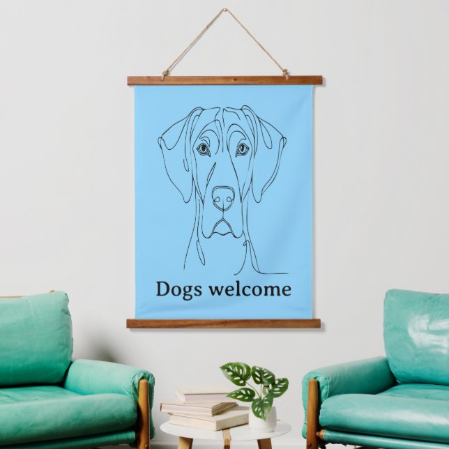 Great Dane lineart Wandteppich Mit Holzrahmen (Wohnzimmer)