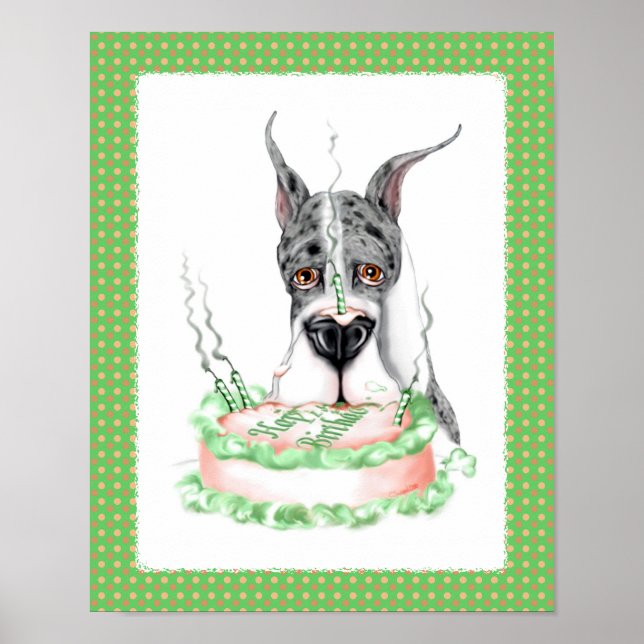 Great Dane Merle Birthday Cake Poster (Vorne)