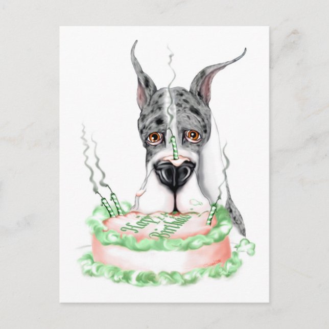 Great Dane Merle Birthday Cake Postkarte (Vorderseite)