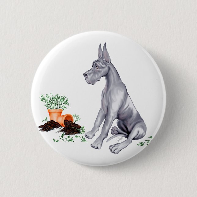 Great Dane Naughty Pup Blue Button (Vorderseite)