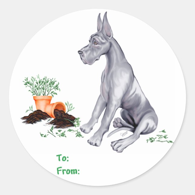 Great Dane Naughty Pup Blue Runder Aufkleber (Vorderseite)