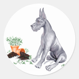 Great Dane Naughty Pup Blue Runder Aufkleber
