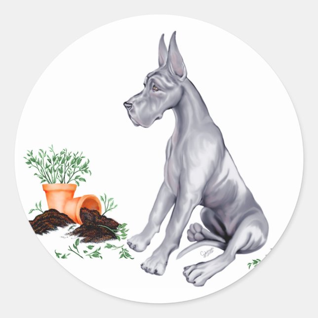 Great Dane Naughty Pup Blue Runder Aufkleber (Vorderseite)