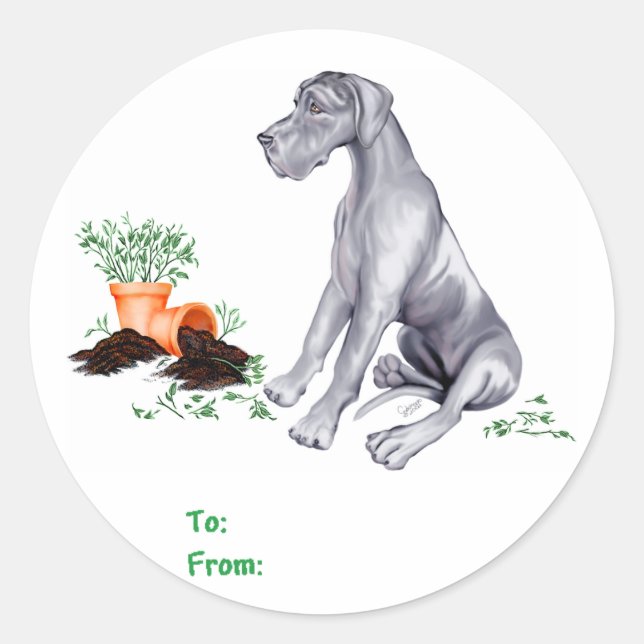 Great Dane Naughty Pup Blue UC Runder Aufkleber (Vorderseite)