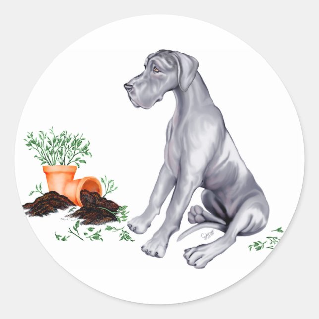 Great Dane Naughty Pup Blue UC Runder Aufkleber (Vorderseite)