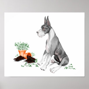 Great Dane Naughty Pup Mantle Poster