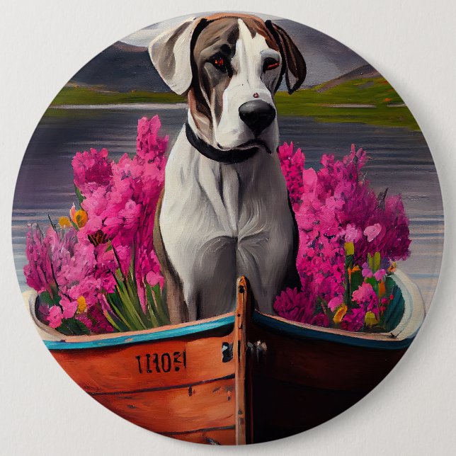 Great Dane on a Paddle: Ein Landschaftliches Abent Button (Vorderseite)