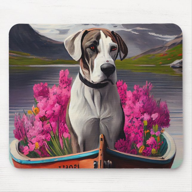 Great Dane on a Paddle: Ein Landschaftliches Abent Mousepad (Vorne)