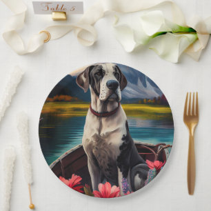 Great Dane on a Paddle: Ein Landschaftliches Abent Pappteller