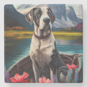 Great Dane on a Paddle: Ein Landschaftliches Abent Steinuntersetzer