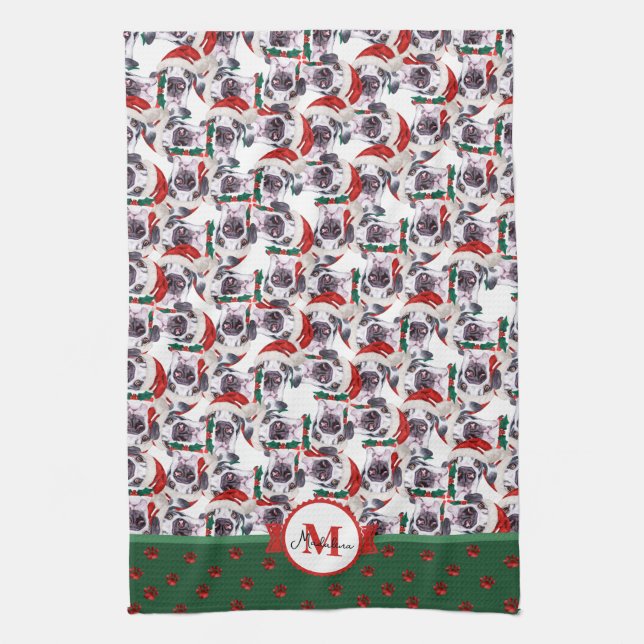 Great Dane Pattern Monogram Christmas Dog Geschirrtuch (Vertikal)