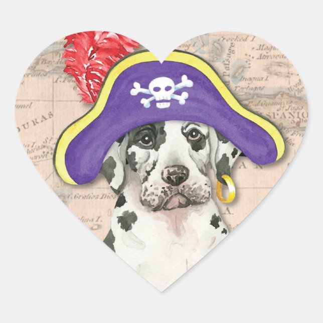 Great Dane Pirate Herz-Aufkleber (Vorderseite)