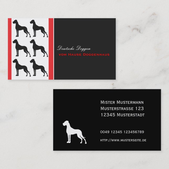 Great Dane Professionell gut lesbare Visitenkarte (Vorne/Hinten)