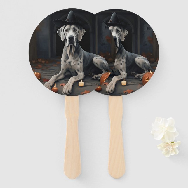 Great Dane Pumpkins Halloween Beängstigend Gedreht Fächer (Vorne und Hinten)