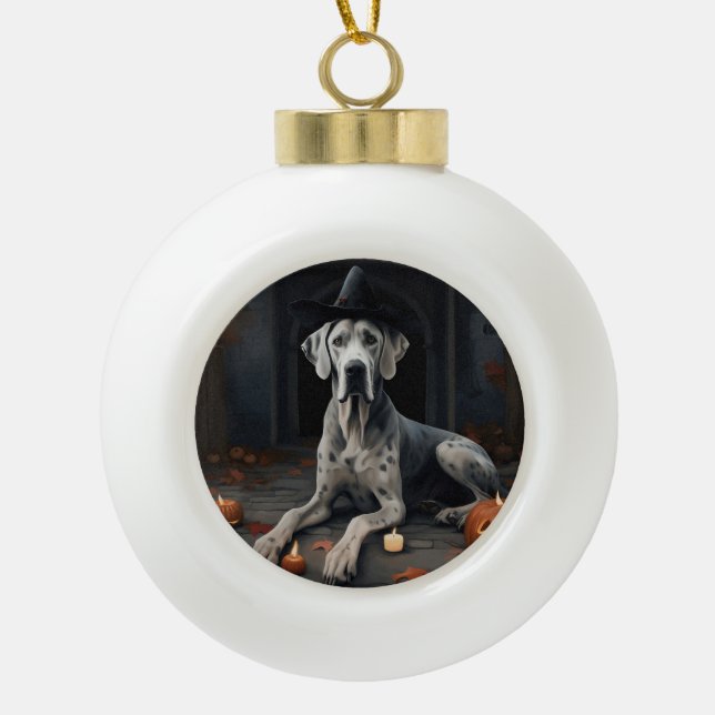 Great Dane Pumpkins Halloween Beängstigend Gedreht Keramik Kugel-Ornament (Vorderseite)