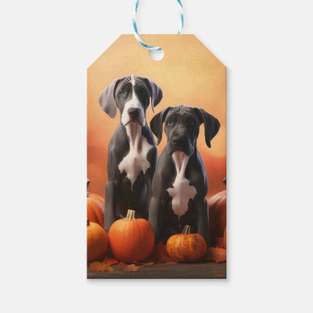 Great Dane Puppy Autumn Delight Pumpen Geschenkanhänger (Vorderseite)
