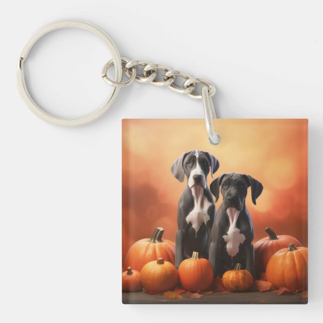 Great Dane Puppy Autumn Delight Pumpen Schlüsselanhänger (Vorderseite)