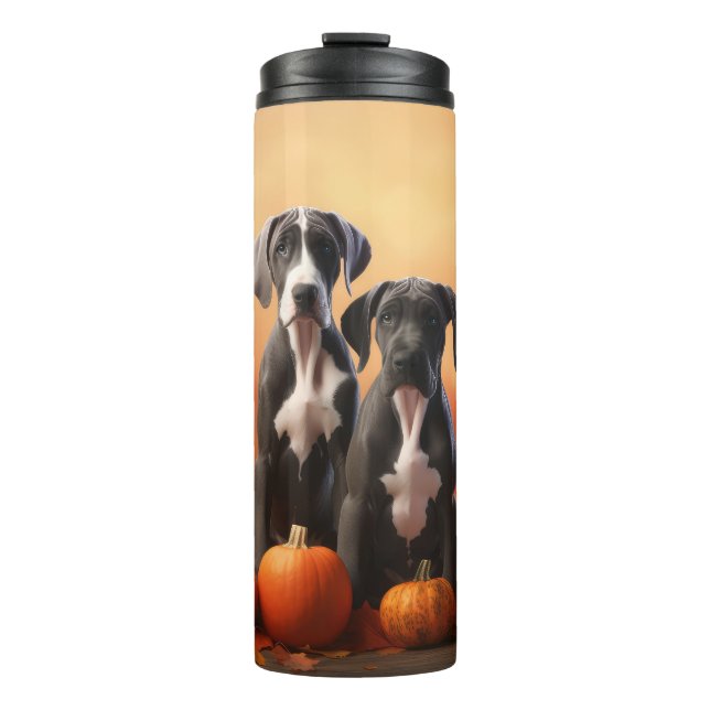 Great Dane Puppy Autumn Delight Pumpen Thermosbecher (Vorderseite)